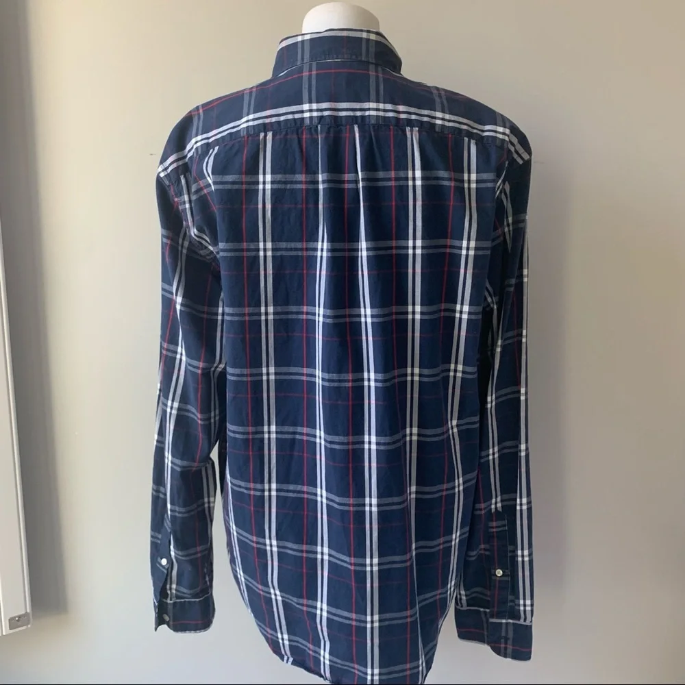 J. Crew Navy Plaid Tailored Fit Button Down Shirt Size Large